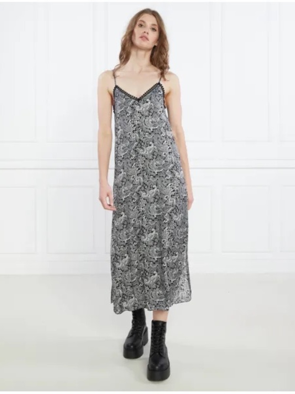 The Kooples Black and White Paisley Midi Slip Dress